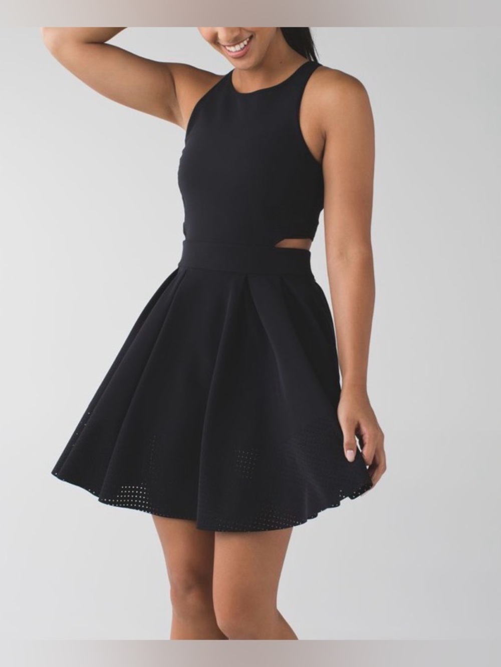 Women's Lululemon Away Dress Black Perforated Hem Open Back